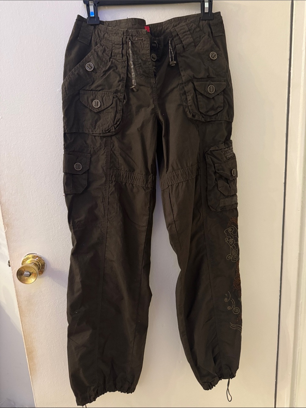 Men's Dark Brown Cargo Pants with Drawstring Ankles